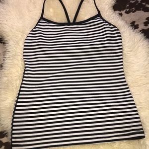 Lululemon Sz 8 Black & White Striped Power Y Tank